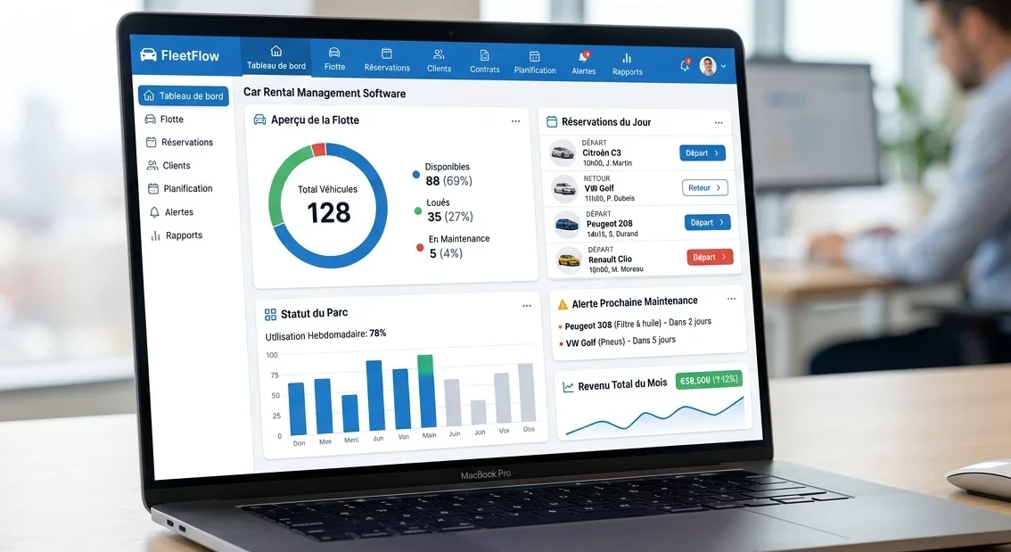 Interface d’un logiciel de gestion de location de voiture