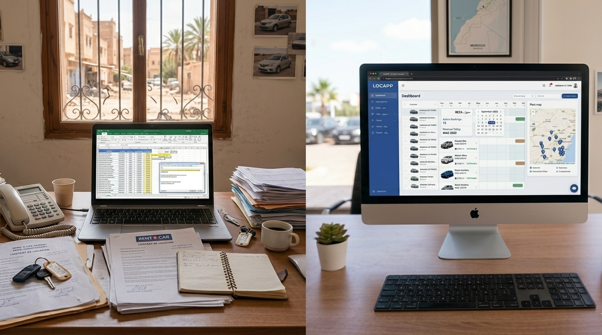 transformation digitale location voiture maroc gestion manuelle vs logiciel