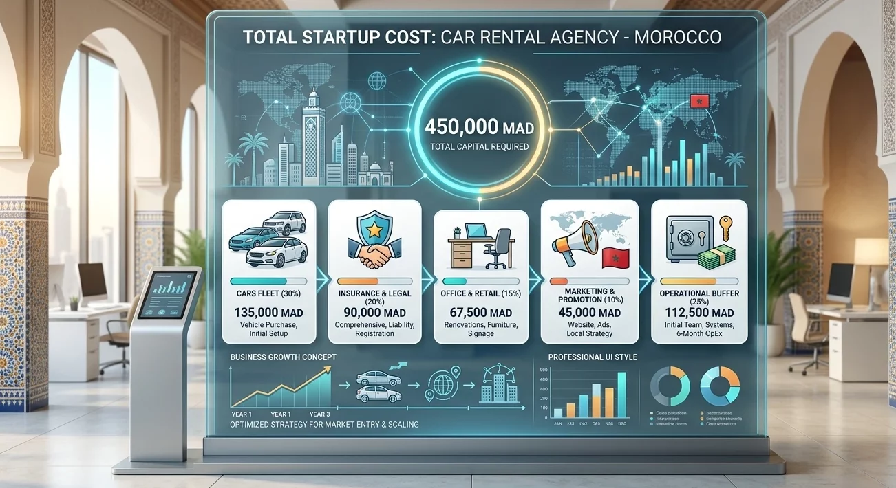 Budget total pour agence de location de voiture au Maroc 2026