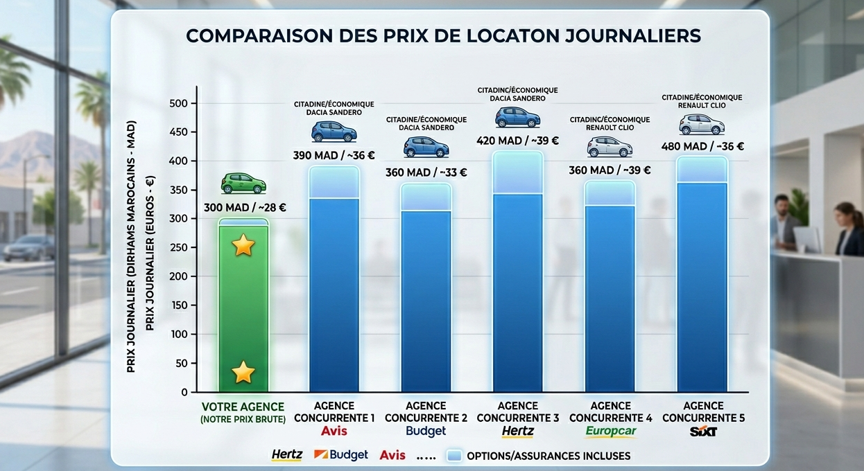 comparaison prix location voiture Maroc