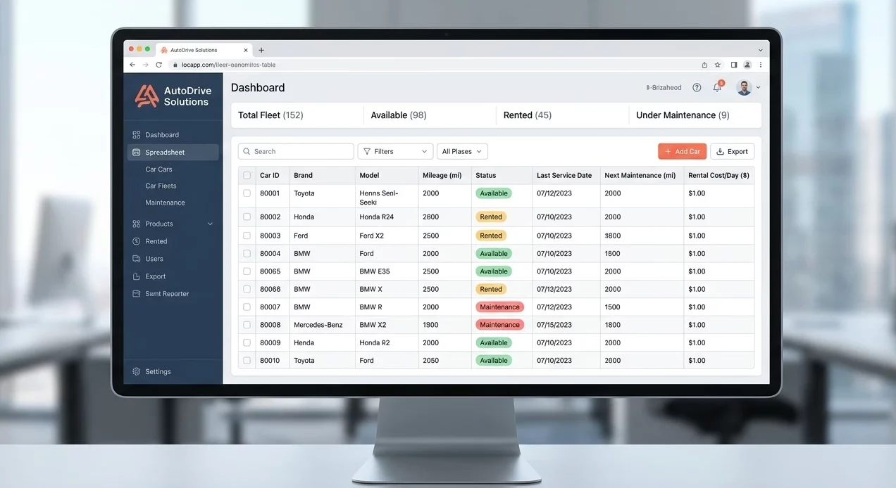gestion flotte véhicules location voiture Excel statut disponibilité Gestion Location de Voitures Excel | XLSX