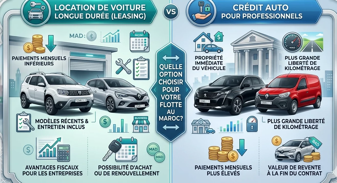 Comparaison leasing et crédit pour location voiture Maroc