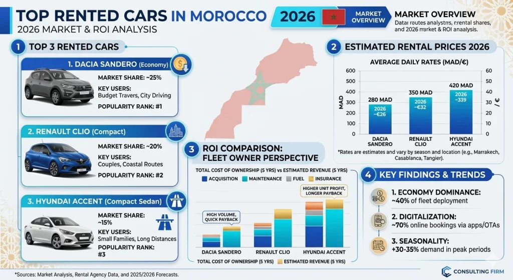 Comparatif des voitures les plus rentables pour la location au Maroc